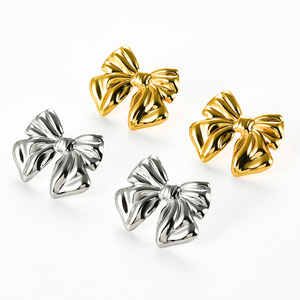 1 Paire de Boucles d'Oreilles Clous Nœud Papillon en Acier Inoxydable, Grandes et Massives, Plaqué Or et Argent, Bijoux Cadeau Mignons pour Femmes - Product Image 1