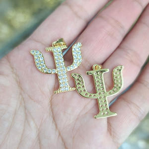 CZ8502 18K chapado en oro CZ Micro Pave Psi letra encanto colgante, letra griega inicial alfabeto escritura Psi joyería encanto colgante - Product Image 4