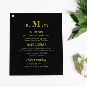 Carte de menu en acrylique noir au design créatif avec motif floral et impression personnalisée, cartes d'invitation personnalisées, cartes de table - Product Image 5