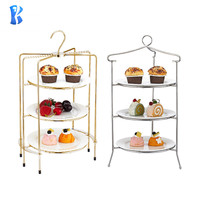 Support en acier inoxydable doré de haute qualité OKEY avec 3 étages en céramique pour la présentation de desserts, de buffets et de thé