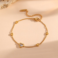 Maßgefertigtes 316L Edelstahl Herzanhänger Armband Damen Goldton Charm Armband CZ Stein Mehrschichtiges Stapelbares Zierliches Schmuckstück