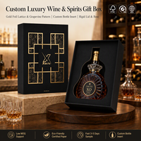 Boîte de présentation rigide noire avec couvercle et base, dorure à chaud, en papier couché avec insert EVA personnalisé pour l'emballage de vins, spiritueux et liqueurs
