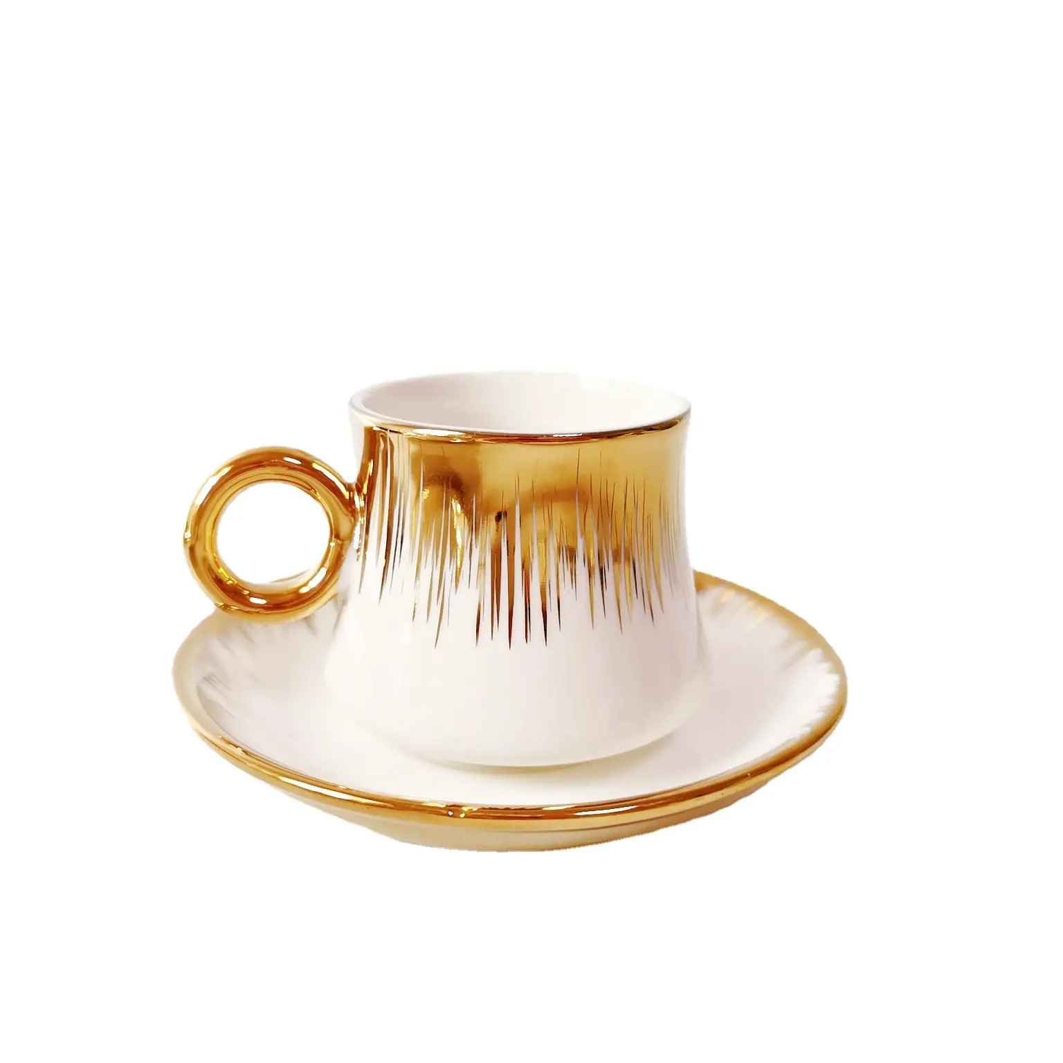Горячая Распродажа фарфоровое Золотое кольцо набор турецкой кофейной чашки роскошные керамические 6 чашек и 6 блюдец