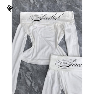 Top Corto Bianco Personalizzato a Maniche Lunghe per Donne, Alta Qualità, Vestibilità Aderente, in Cotone Elasticizzato, Sexy Abbigliamento da Club, <span class=keywords><strong>T</strong></span>-<span class=keywords><strong>Shirt</strong></span> con Spalle Scoperte - Product Image 2