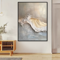 Peinture à l'huile 3D à texture ondulée peinte à la main, art mural abstrait en acrylique épais avec feuille d'or pour la décoration du salon