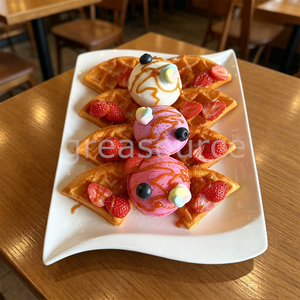 Plato de helado de gofre artificial hecho a mano, modelo fresa, arándano, caramelo, con coberturas artificiales de repostería, accesorio para tienda de café - Product Image 1