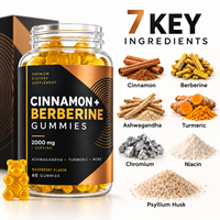 Gummies OEM ODM Marque Privée Cannelle Berbérine Ashwagandha Curcuma Chrome Niacine Psyllium Framboise 60 Unités Adultes