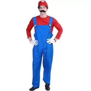 2024 yetişkin erkek kadın çocuklar süper Mario kostüm kıyafet tulum kostüm şapka ile