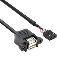 Câble d'extension de carte mère USB 2.0 à 9 broches, double port, avec support intégré, noyau en cuivre, trous de fixation, port femelle double couche
