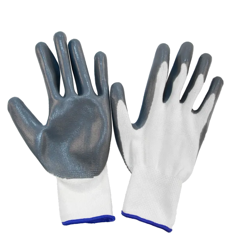 White polyester 13 Gauge Nylon Grey Nitrile Palm Coated Work Gloves for construction