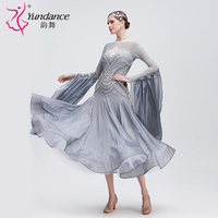 B-24233 haut de gamme Yundance nouveau Costume de danse de salon Standard national compétition gris en mousseline de soie robe de danse de salon femme