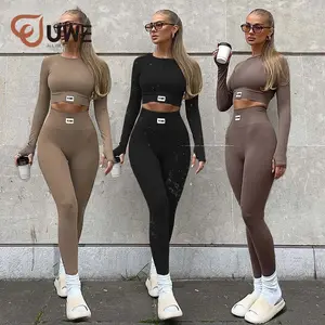 Women Sauna Suit Long Sleeve Elastic Cuff Top Pants Set Fitness Gym Workout  Suit