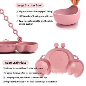 Karikatür bebek kaşık ve çatal emzik ile yeni emme bebek yengeç plakaları ve çanaklar silikon besleyici seti çocuklar için yemek - Product Image 6