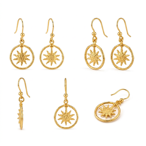Boucles d'oreilles pendantes en laiton plaqué or faites à la main, motif soleil couchant, pour femme, style minimaliste et céleste, bijoux de mode - Product Image 1