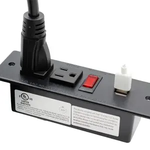 Wholesale Hotel office table Desk Furniture Recessed US Power Strip Socket 2 AC Outlet with 2 USB Ports and reset switch