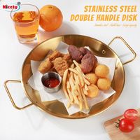 Wajan Paella Stainless Steel Emas Berkualitas Tinggi untuk Dapur Luar Ruangan Restoran, Piring Bulat untuk Memasak dan Menggoreng dengan Pegangan Ganda