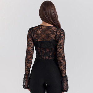 Top sin tirantes ajustado con lazo de encaje, lencería sexy de poliéster de color sólido para mujer - Product Image 4