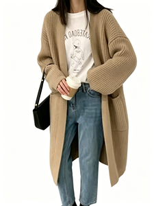 Cardigan en tricot épais de haute qualité pour <span class=keywords><strong>femme</strong></span>, automne, manches longues, ample, décontracté, long avec poche - Product Image 4
