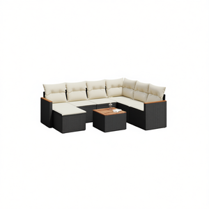 Ensemble de canapés de jardin noir et crème avec rotin PE résistant aux UV, mobilier d'extérieur au design contemporain, coussins imperméables - Product Image 1