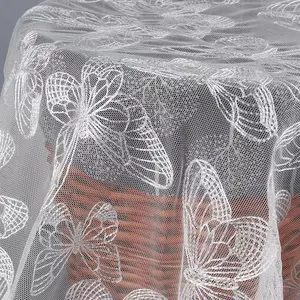 2024 sıcak satış kumaş düşük fiyat 3D nakış kelebek bebek tül dantel kumaş kız elbise yapma net dantel malzeme kumaş