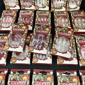 Venta al por Mayor Decoración Navideña <span class=keywords><strong>Uñas</strong></span> Postizas Largas con Arte Francés para Dedos, Manicura <span class=keywords><strong>de</strong></span> Fiesta, Salón, Diseño <span class=keywords><strong>de</strong></span> Navidad con Pedrería Brillante - Product Image 1