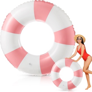 Bouée gonflable rose classique à rayures pour enfants et adultes, pour piscine et plage - Product Image 1