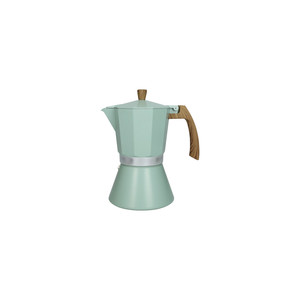 Cafetière Tiffany en aluminium à six tasses avec poignée en bois pour utilisation sur cuisinière - Product Image 1
