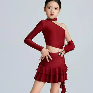 Conjunto de Falda Corta Plisada Asimétrica para Baile Latino, Vestido Midi Rojo para Salsa, <span class=keywords><strong>Swing</strong></span>, Baile de Salón, <span class=keywords><strong>Jazz</strong></span>, Disfraz para Adultos 100% - Product Image 5