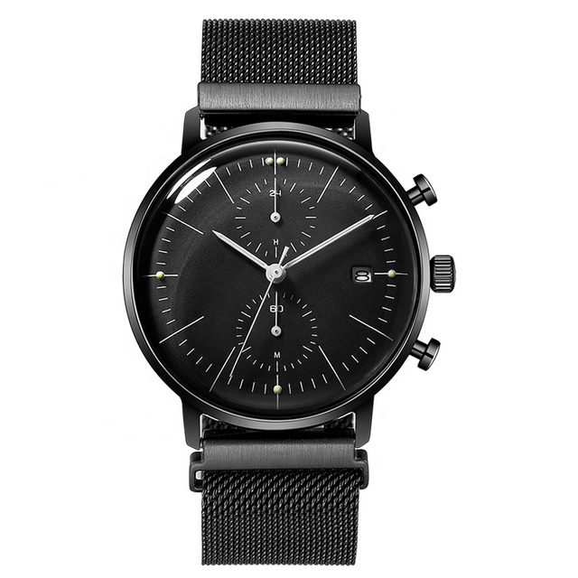 Luminous Calendar Movt Men Belt Ultra-thin Bauhaus Style Watch Waterproof Stainless Steel Quartz Chronograph Watch