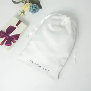 Custom Logo Printed Thick Satin Drill Gift Underwear Packaging Drawstring Pouch White Satin Drill Dust Bag