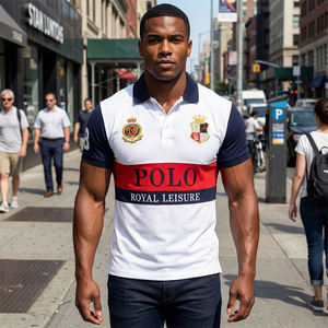 Polo da <span class=keywords><strong>Uomo</strong></span> Ricamata a Maniche Corte all'Ingrosso <span class=keywords><strong>Taglie</strong></span> <span class=keywords><strong>Forti</strong></span> Americane con Risvolto Casual da Golf Sportiva in 100% Cotone con Combinazione di Colori - Product Image 4