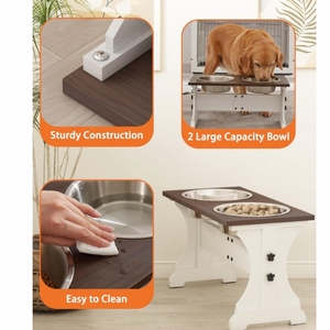 Eco-Friendly Classic Style Bamboo Raised Dog <strong>Bowls</strong> 2 <strong>Durable</strong> <strong>Pet</strong> Food Water <strong>Bowls</strong> Modern Indoor Cats - Product Image 2