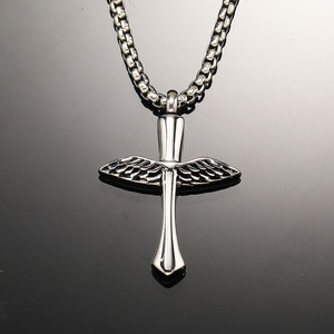 New trendy wing <b>cross</b> titanium steel necklace stylish personalized pendant <b>men</b> fashion daily wearable jewelry gift - Product Image 1
