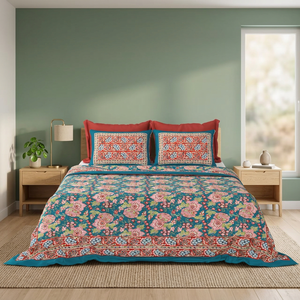 Draps plats en coton imprimés multicolores faits à la main avec housses d'oreiller, style bohème doux, pour l'exportation en gros - Product Image 3