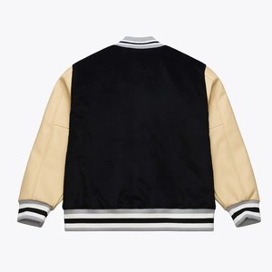 Veste universitaire noire et beige pour homme, coupe classique, en polyester et coton, pour l'automne, avec col et poches - Product Image 2