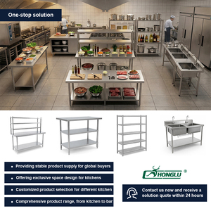 Juego de Mesas de Trabajo de Acero Inoxidable Personalizadas Directamente de Fábrica, Equipo de Cocina Comercial para Servicios de Alimentos - Product Image 4