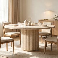 Table à manger ronde en travertin naturel, table en pierre cannelée, luxe côtier australien, table robuste anti-taches, Australie