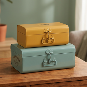 Giftware <b>Trunk</b> <b>Metal</b> <b>Storage</b> Box Set Stackable Yellow and Teal Minimalist Design for Sundries - Product Image 1