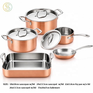 Ensemble de casseroles en cuivre tri-couches avec poêle à griller <span class=keywords><strong>rectangulaire</strong></span>, <span class=keywords><strong>casserole</strong></span> à <span class=keywords><strong>induction</strong></span> et poêle pour la cuisine à domicile - Product Image 3