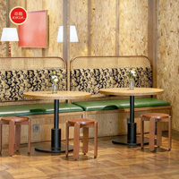 Kaffeehaus- und Fast-Food-Gastronomie: Quadratische Metall-Marmor-Café-Leder-Restaurant-Sitzbank, Sofa, Möbel, Sitzgruppe, Tisch- und Stuhl-Set