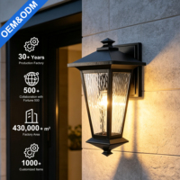 Lámpara de Pared Exterior IP44 Impermeable de Aluminio Negro con Cristal Ondulado, CRI 80, para Villa, Porche, Jardín, con 3 Años de Garantía