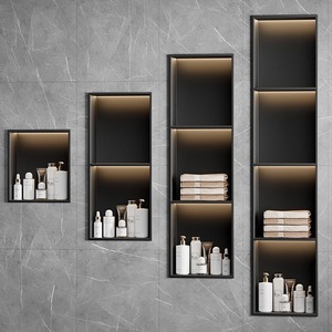 Niches de douche de salle de bains sans <span class=keywords><strong>carrelage</strong></span> personnalisées DIY Design décoratif moderne fixées au mur avec lumière LED en acier inoxydable - Product Image 2