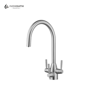 ก๊อกน้ำห้องครัวแบบ 3 หัวจ่ายน้ำเดี่ยว พร้อมตัวกรองน้ำ ผิวสัมผัสสีทองขัดเงา สแตนเลส 304 - Product Image 1