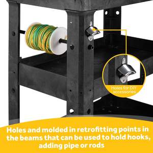עגלת שירות כבדה בעלת 3 מדפים, עגלת עבודה מתגלגלת עם 4 גלגלים מסתובבים, מדפים עמוקים, מחזיקה בבטחה עד 550 פאונד, עגלת כלים. - Product Image 4