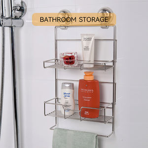 Étagère de douche suspendue à ventouse en acier inoxydable sans perçage, panier de rangement à plusieurs niveaux pour salle de bain - Product Image 4