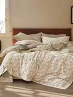 Parure de lit florale de luxe 4 pièces en satin doux, housse de couette, coffret cadeau, motif vintage branche végétale pour la maison ou cadeau de mariage