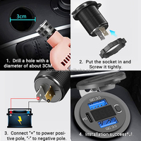 Voltmètre LED 12-24V PD QC3.0 Chargeur USB double port Prise allume-cigare Charge rapide Protection IP65 pour voiture, camion, marine