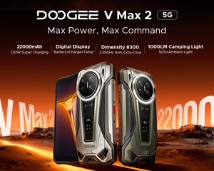 Smartphone robuste DOOGEE V MAX <span class=keywords><strong>2</strong></span> 5G 2026 avec processeur Dimensity 8300, écran numérique, 16 Go + 512 Go, batterie 22000 mAh, écran FHD+ 6,78 pouces, 200 MP - Product Image 2