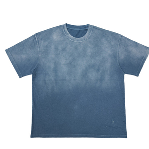 Camiseta con aro Unisex azul claro Retro personalizada, camiseta informal recortada de gran tamaño para hombres <span class=keywords><strong>y</strong></span> mujeres, estilo liso lavado - Product Image 1