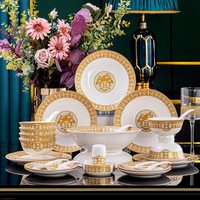 Service de Table Céramique Mosaïque Dorée De Jingdezhen, 60 Pièces, Meilleure Vente, Vaisselle Écologique en Porcelaine, Kit Petit Déjeuner Moderne pour Hôtels